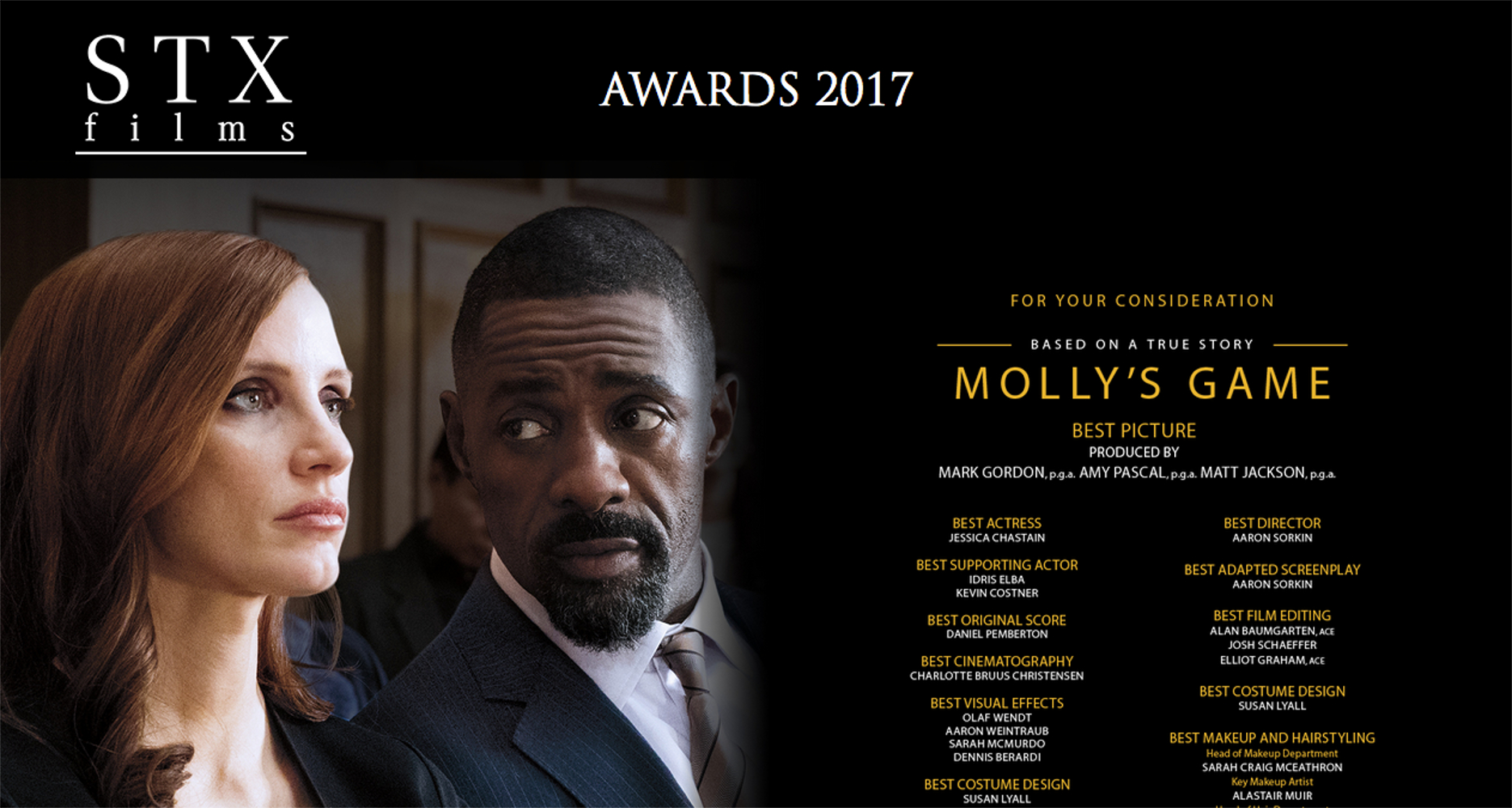 For Your Consideration 2017: STX Entertainment’s “Molly’s Game”